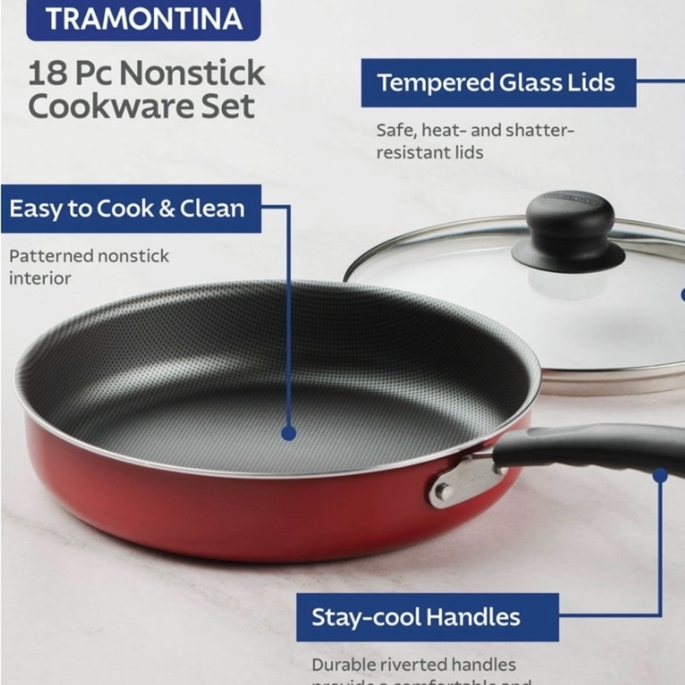 Red Non-Stick Cookware Set - Picture 3 of 9
